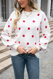 Polka Dot Round Neck Dropped Shoulder Sweater - Flyclothing LLC