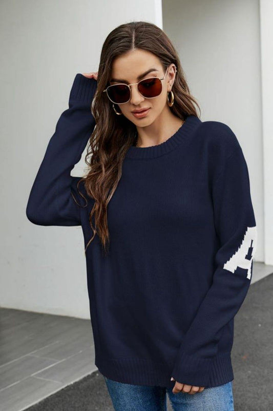 Round Neck Dropped Shoulder Sweater - Flyclothing LLC