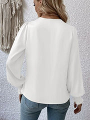 Surplice Smocked Lantern Sleeve Blouse - Flyclothing LLC