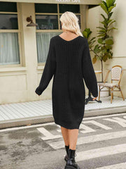 V-Neck Long Sleeve Sweater Dress - Flyclothing LLC