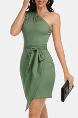 Tie Front One-Shoulder Sleeveless Dress - Flyclothing LLC