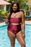 Marina West Swim Wave Break Contrast Trim One-Piece in Wine - Flyclothing LLC