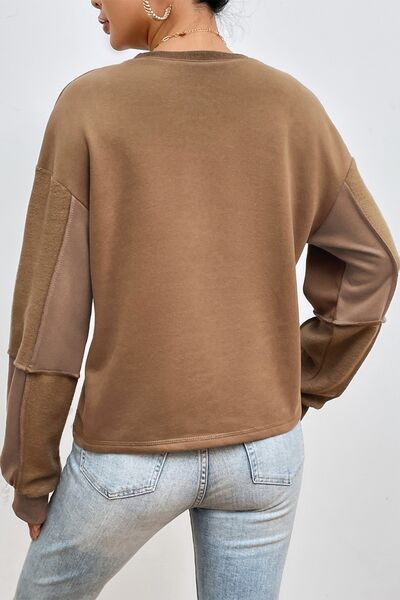 Exposed Seam Round Neck Long Sleeve Sweatshirt - Flyclothing LLC