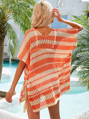 Tassel Openwork Striped V-Neck Cover Up - Flyclothing LLC