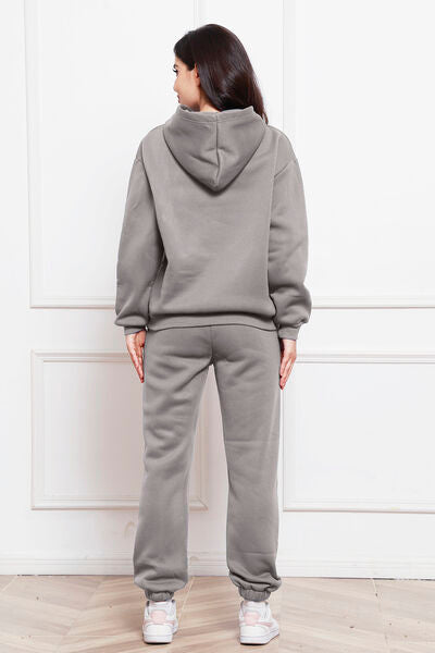 Drop Shoulder Long Sleeve Hoodie and Pants Set - Flyclothing LLC