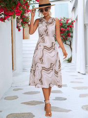 Printed Cowl Neck Sleeveless Dress - Flyclothing LLC