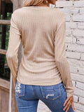 Textured Ruched V-Neck Long Sleeve T-Shirt - Trendsi