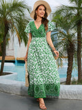 Bohemian Surplice Neck Split Maxi Dress - Flyclothing LLC