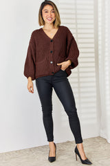 Pocketed Button Up Dropped Shoulder Cardigan - Flyclothing LLC