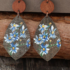 Flower Geometrical Shape Wooden Earrings - Trendsi