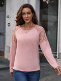 Lace Trim Round Neck Raglan Sleeve Tee - Trendsi