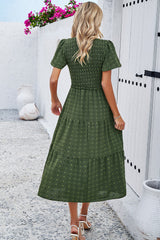 Swiss Dot Short Sleeve Smocked Dress - Flyclothing LLC