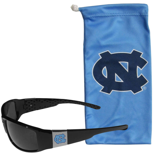 N. Carolina Tar Heels Chrome Wrap Sunglasses and Bag - Flyclothing LLC