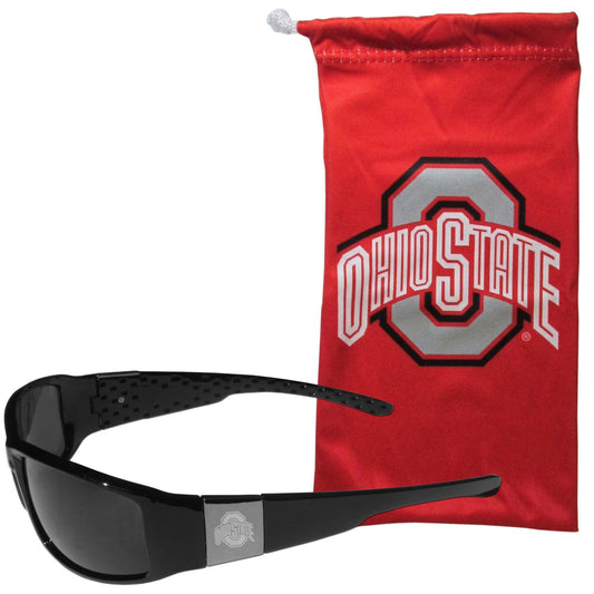 Ohio St. Buckeyes Etched Chrome Wrap Sunglasses and Bag - Siskiyou Buckle