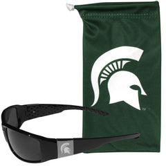 Michigan St. Spartans Etched Chrome Wrap Sunglasses and Bag - Flyclothing LLC