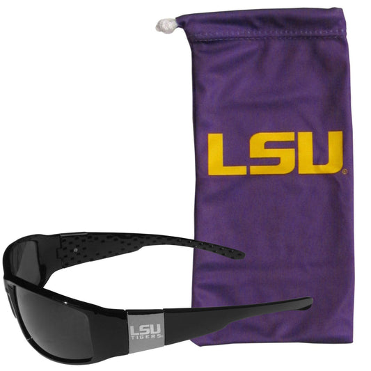 LSU Tigers Etched Chrome Wrap Sunglasses and Bag - Siskiyou Buckle