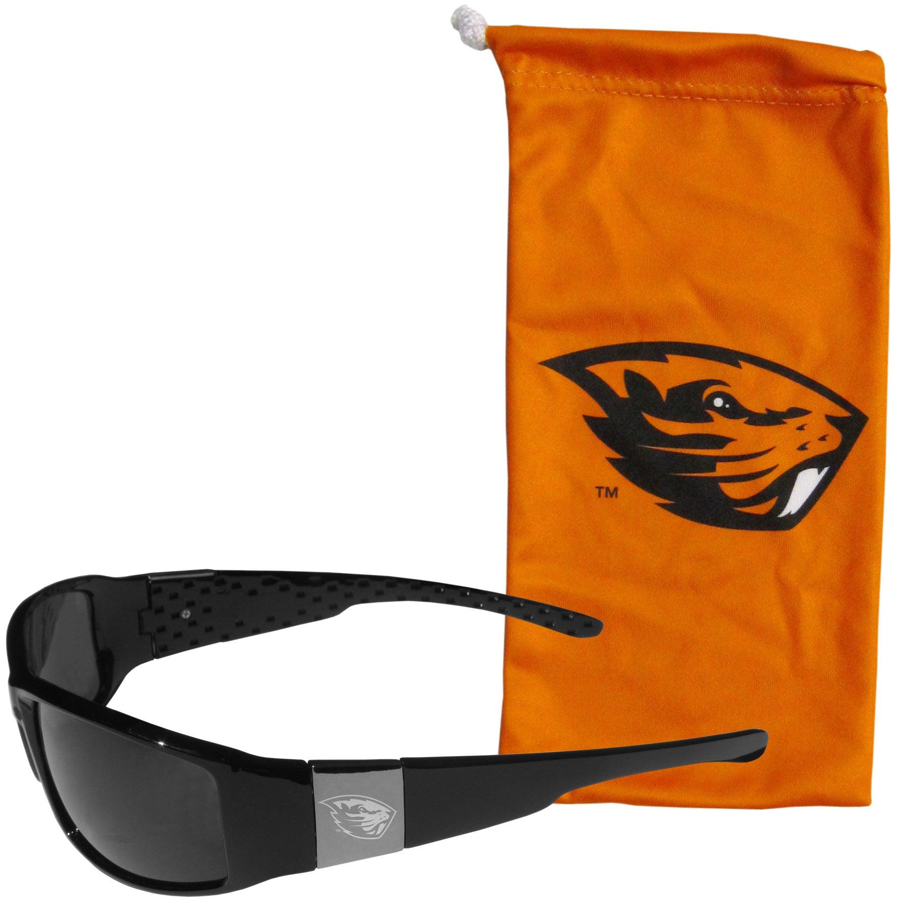 Oregon St. Beavers Etched Chrome Wrap Sunglasses and Bag - Flyclothing LLC