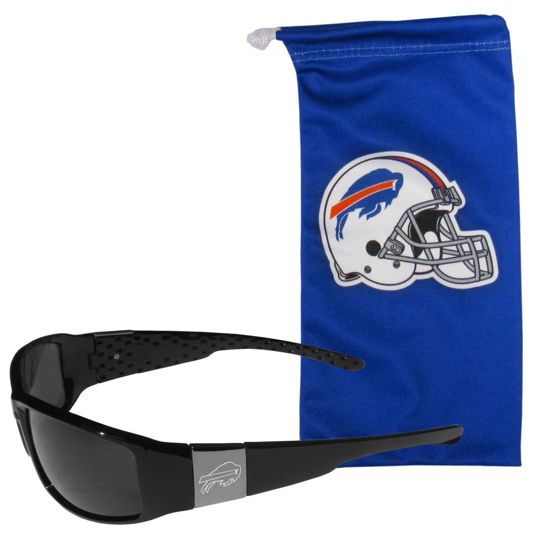 Buffalo Bills Etched Chrome Wrap Sunglasses and Bag - Siskiyou Buckle