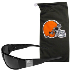 Cleveland Browns Etched Chrome Wrap Sunglasses and Bag - Flyclothing LLC