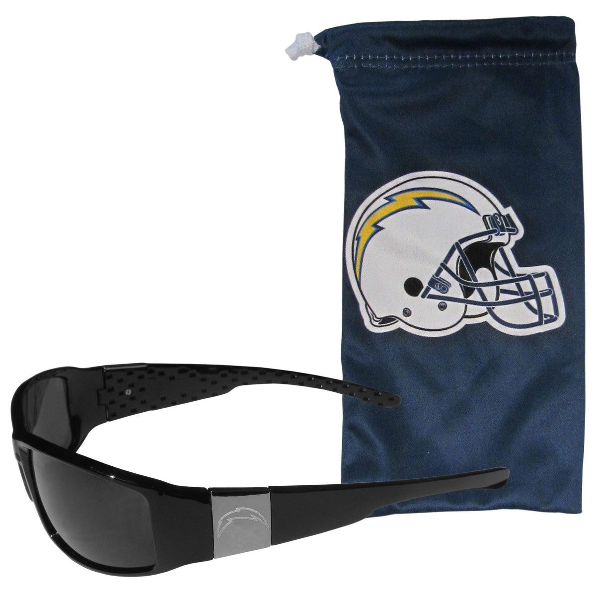 Los Angeles Chargers Etched Chrome Wrap Sunglasses and Bag - Flyclothing LLC