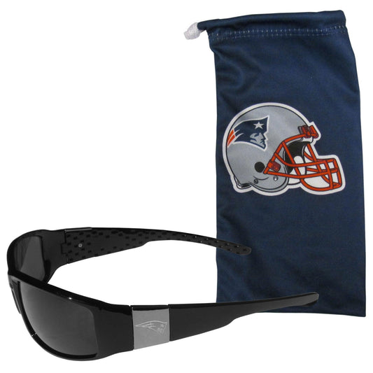 New England Patriots Etched Chrome Wrap Sunglasses and Bag - Flyclothing LLC