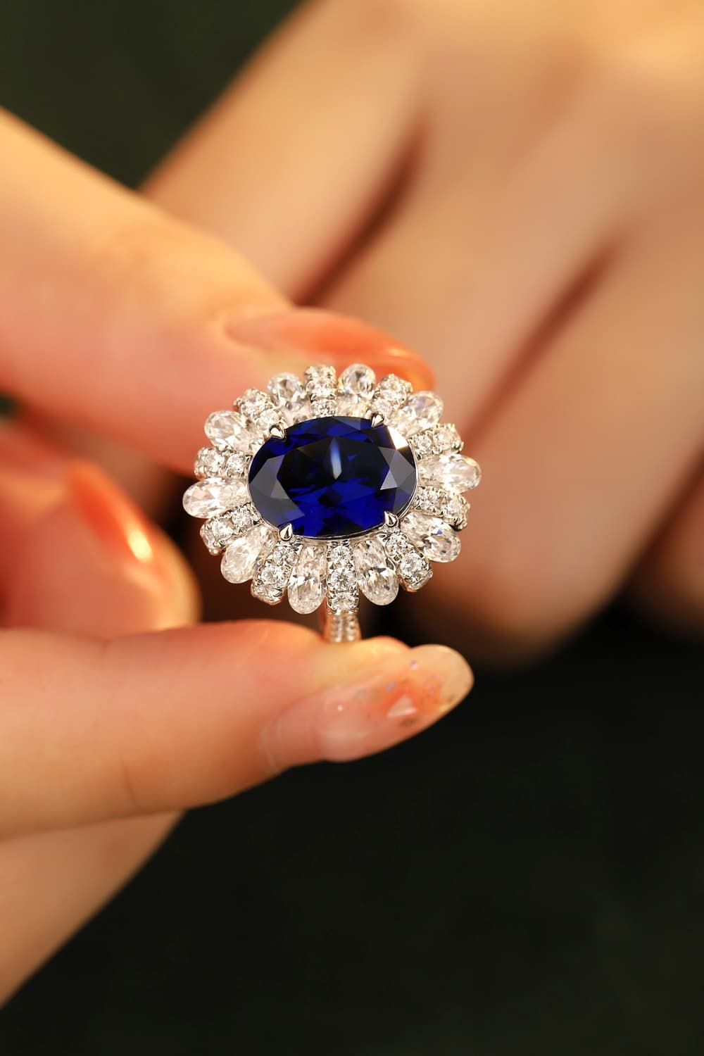 Lab-Grown Sapphire Flower Shape Ring - Flyclothing LLC