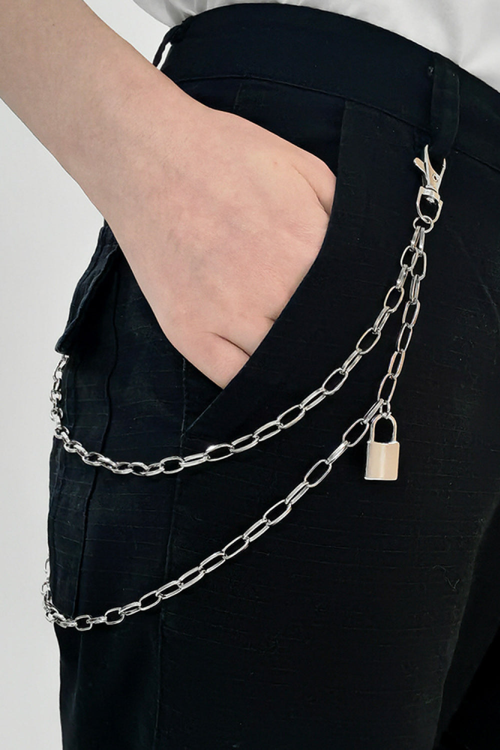 Double Layered Iron Chain Belt with Lock Charm - Flyclothing LLC