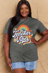 Simply Love Full Size TEACHER VIBES Graphic Cotton T-Shirt - Flyclothing LLC