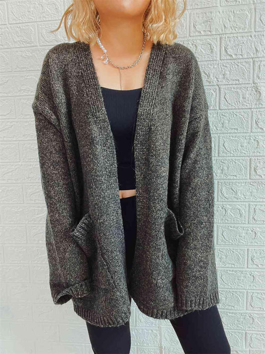 Open Front Long Sleeve Cardigan with Pockets - Flyclothing LLC