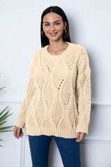 Round Neck Dropped Shoulder Sweater - Flyclothing LLC