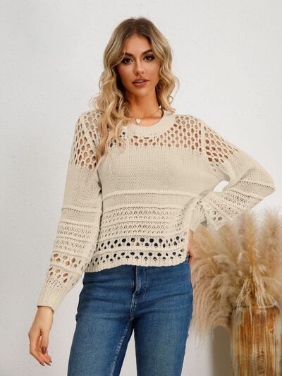 Cutout Round Neck Knit Top - Flyclothing LLC