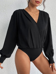 Surplice Ruched Long Sleeve Bodysuit - Flyclothing LLC