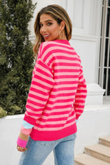 Warm Spice Striped Round Neck Sweater - Flyclothing LLC