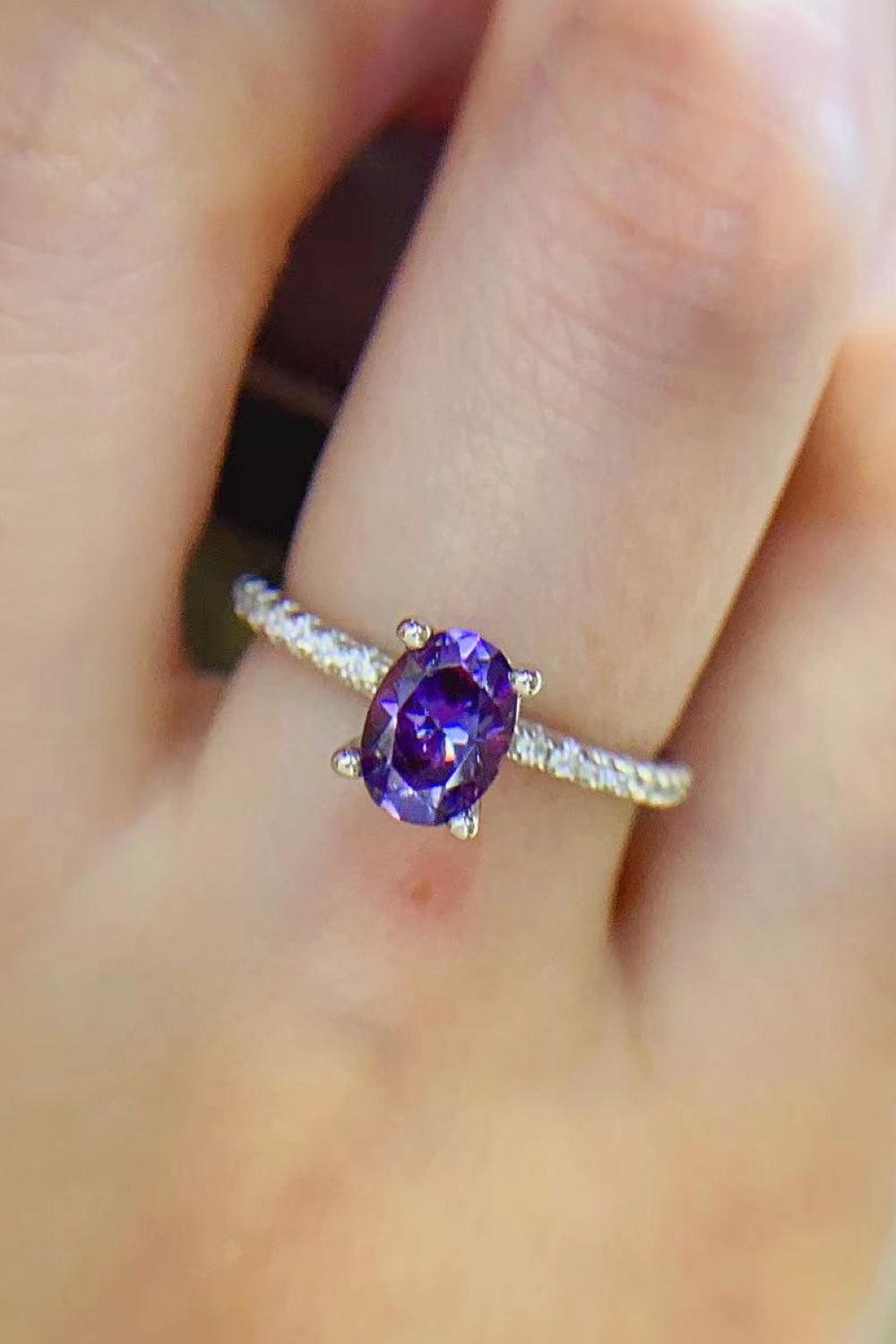 1 Carat Purple Moissanite 4-Prong Ring - Flyclothing LLC