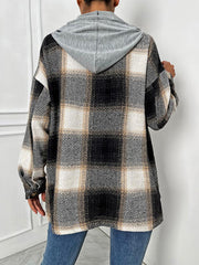 Plaid Drawstring Hooded Jacket