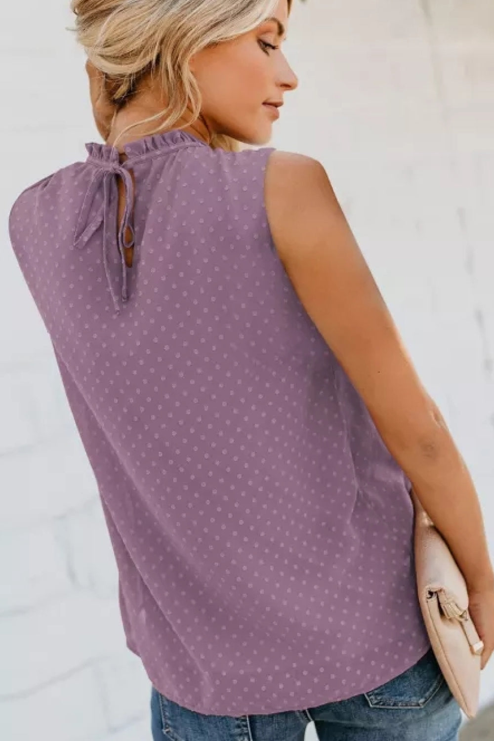 Smocked Tie Back Frill Trim Tank - Flyclothing LLC