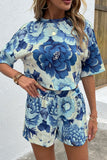 Printed Half Sleeve Top and Shorts Lounge Set - Flyclothing LLC