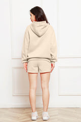 Drop Shoulder Long Sleeve Hoodie and Shorts Set - Flyclothing LLC