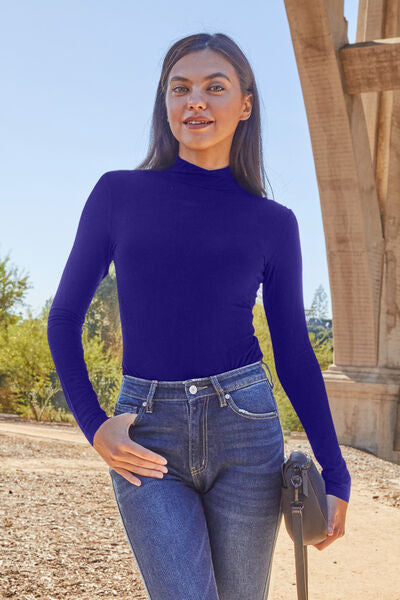 Basic Bae Full Size Mock Neck Long Sleeve Bodysuit - Flyclothing LLC