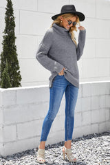 Horizontal Ribbing Turtleneck Sweater - Trendsi