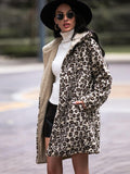 Leopard Hooded Coat with Pockets - Trendsi