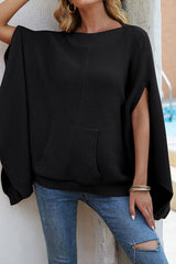 Waffle-Knit Pocketed Cape Sleeve Sweater - Flyclothing LLC