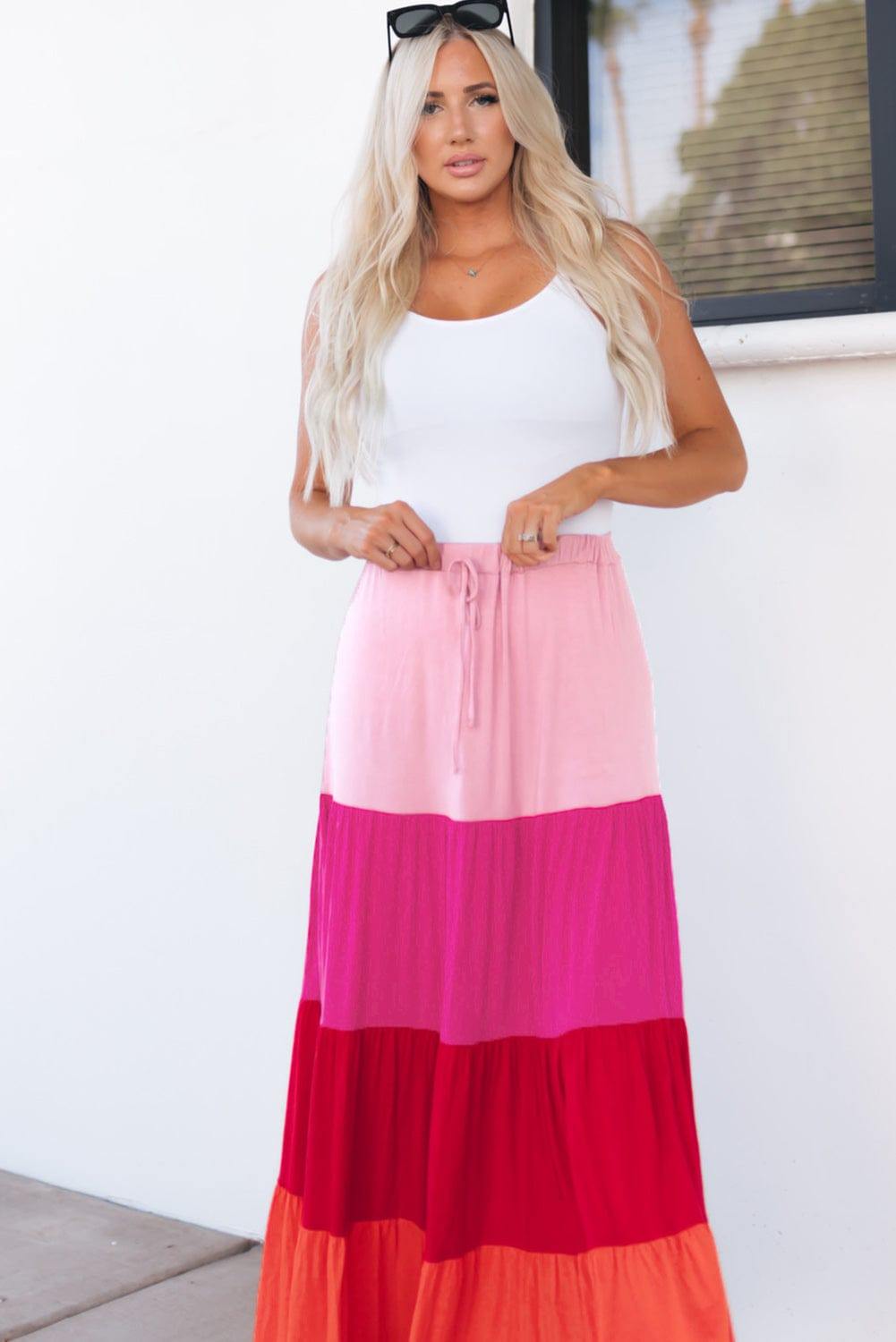 Color Block Tiered Maxi Skirt - Flyclothing LLC