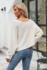 Boat Neck Horizontal Ribbing Dolman Sleeve Sweater - Flyclothing LLC