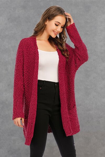 Pocketed Open Front Long Sleeve Cardigan - Flyclothing LLC