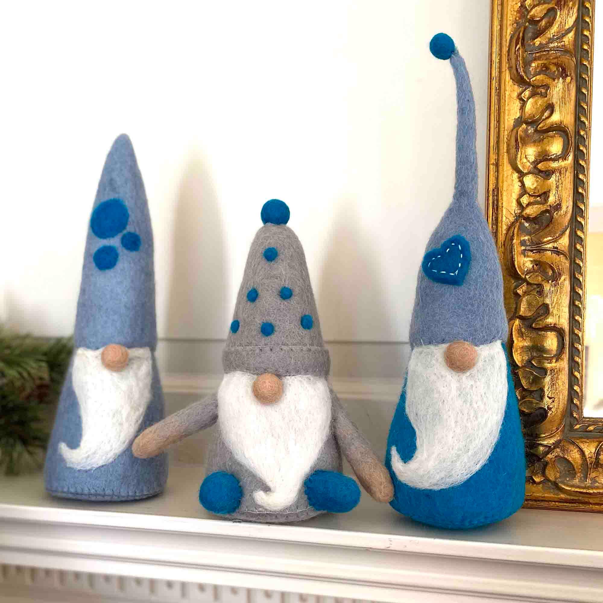 Winter Blues Felt Gnomes Trio, Set of 3 - Flyclothing LLC