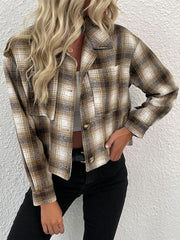 Plaid Button-Up Dropped Shoulder Shacket - Flyclothing LLC