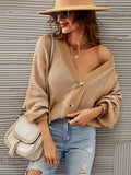 Heathered Lantern Sleeve Cardigan - Trendsi