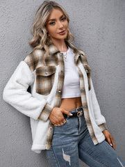 Plaid Collared Neck Button Down Jacket - Flyclothing LLC