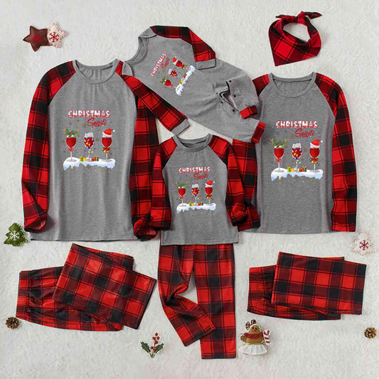 CHRISTMAS SPIRITS Graphic Top and Plaid Pants Set - Flyclothing LLC